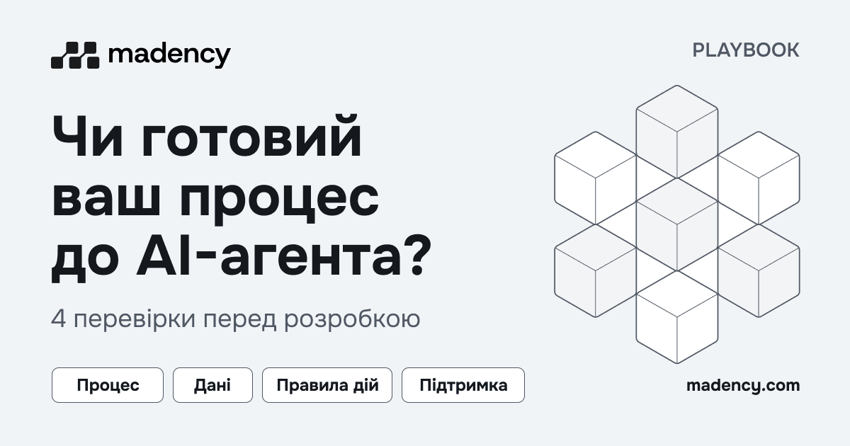 Чотири перевірки готовності до AI-агента: процес, дані, правила дій і підтримка.
