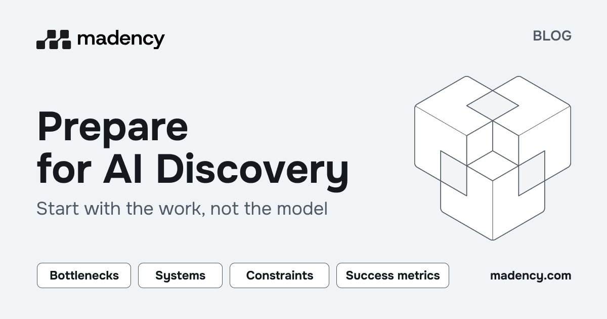 An outlined cube representing preparation for an AI Discovery session.